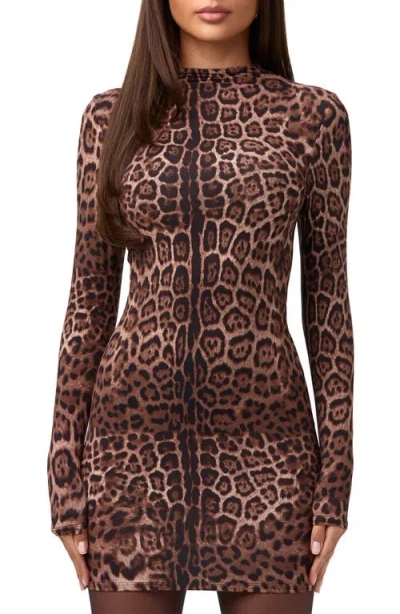 Naked Wardrobe Leopard Print Long Sleeve Body-con Minidress In Animal Print