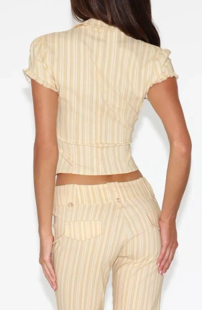 Tiger Mist Kittie Stripe Puff Sleeve Crop Shirt In Yellow