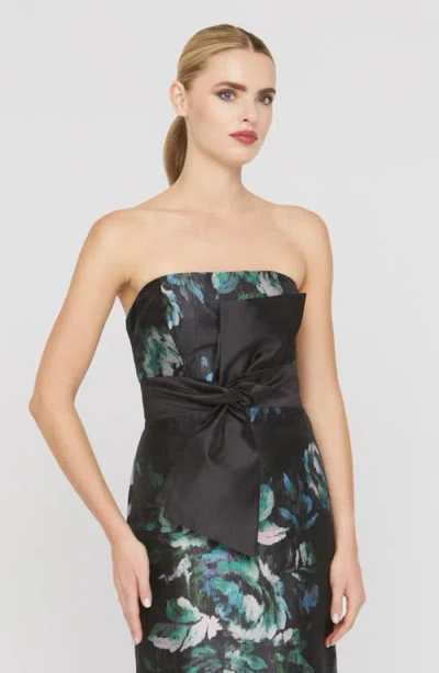 Kay Unger Constance Floral Bow Detail Strapless Column Gown In Multi