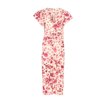 Isabel Marant Terenae Ikat Print Bubble Sleeve Stretch Silk Midi Dress In Multi