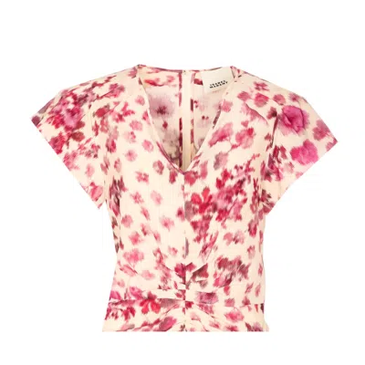 Isabel Marant Terenae Ikat Print Bubble Sleeve Stretch Silk Midi Dress In Multi