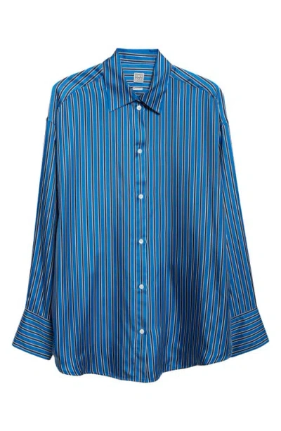 Totême Toteme Oversize Stripe Silk Button-up Shirt In Multi