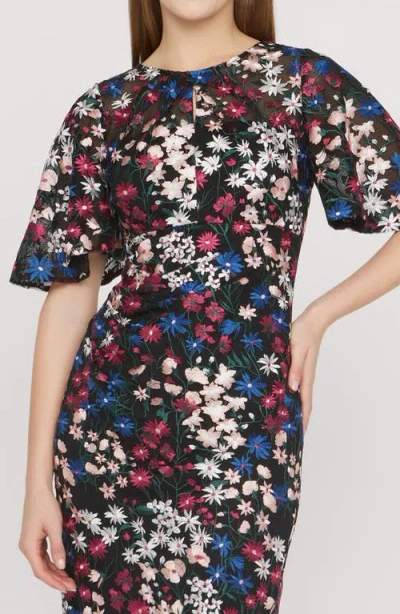 Js Collections Ursala Embroidered Flutter Sleeve Gown In Multi