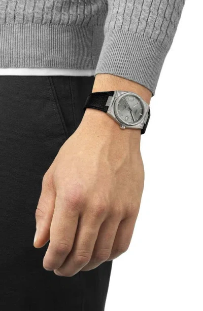 Tissot Prx Powermatic 80 Damascus Steel Leather Strap Watch, 38mm In Black