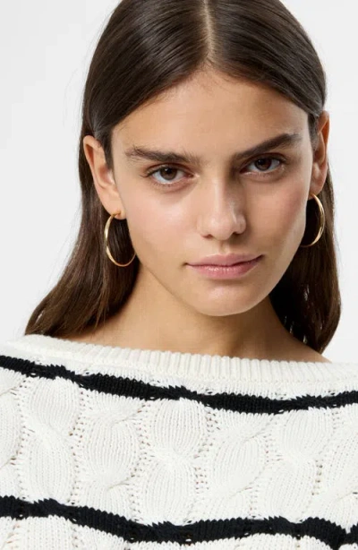 French Connection Mozart Stripe Cable Stitch Cotton Boat Neck Sweater In White