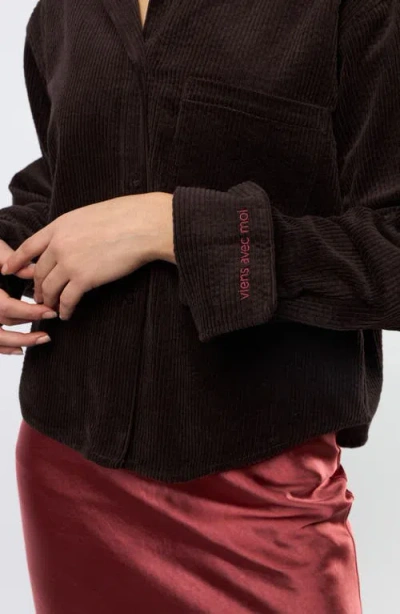 Viens Avec Moi The Odyssey Crop Corduroy Shirt In Brown