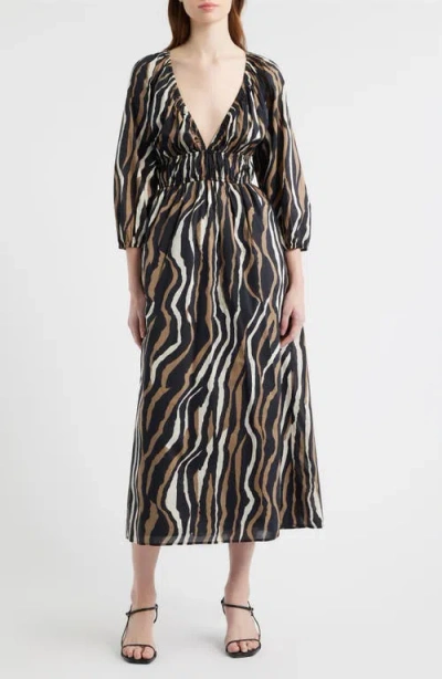 Rails Paio Print Three-quarter Sleeve Cotton Midi Dress In Multi