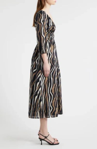 Rails Paio Print Three-quarter Sleeve Cotton Midi Dress In Multi