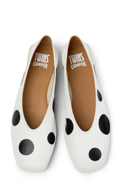 Camper Casi Myra Twins Polka Dot Ballerina Flat In White
