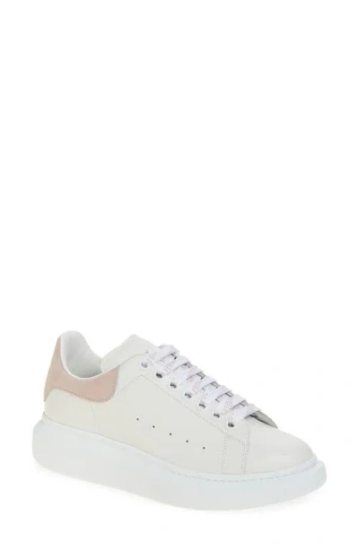 Alexander Mcqueen Women White Low Top Sneakers With Logo Lettering On Tongue And Heel In Leather Wom