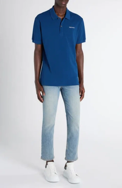 Alexander Mcqueen Mcqueen Embroidered Logo Cotton Piqué Polo In Blue