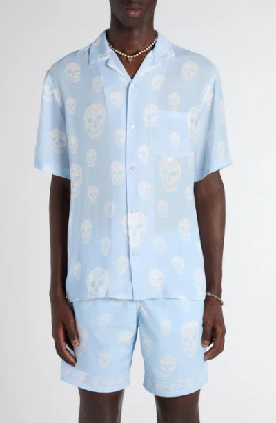 Alexander Mcqueen Mcqueen Skull Print Camp Shirt In Blue