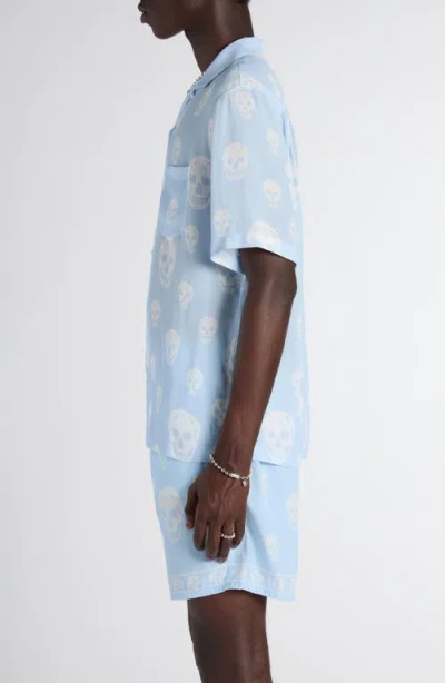 Alexander Mcqueen Mcqueen Skull Print Camp Shirt In Blue