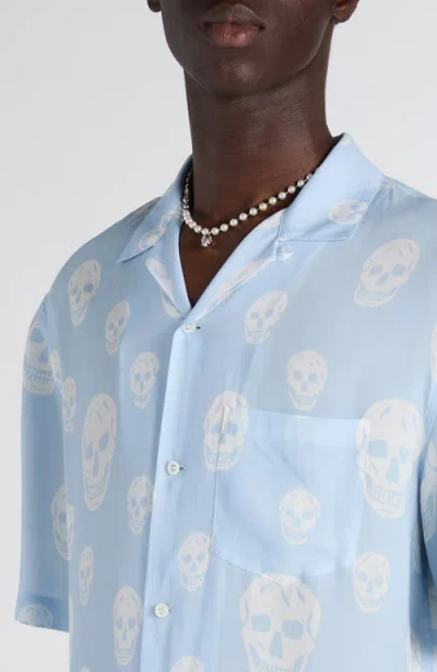 Alexander Mcqueen Mcqueen Skull Print Camp Shirt In Blue