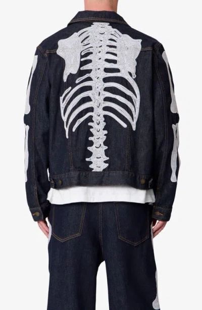 Mnml Raw Skeletion Denim Trucker Jacket In Multi