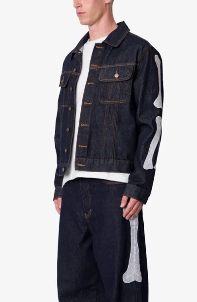 Mnml Raw Skeletion Denim Trucker Jacket In Multi