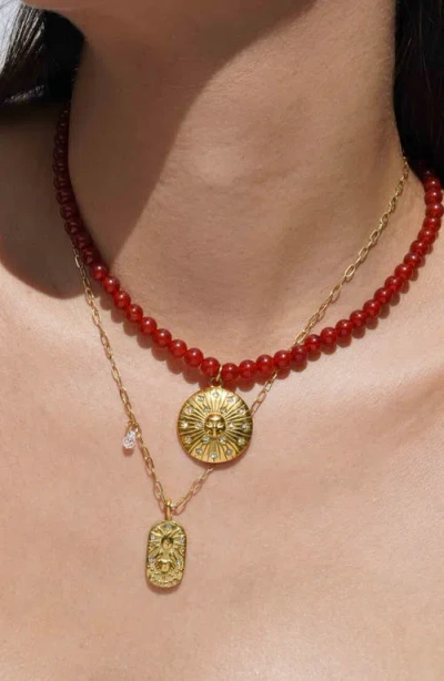 Kozakh Red Sun Necklace In Red