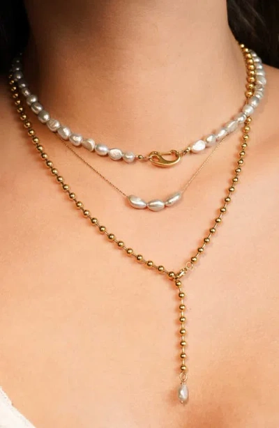 Kozakh Classy Cultured Pearl Necklace In Gold