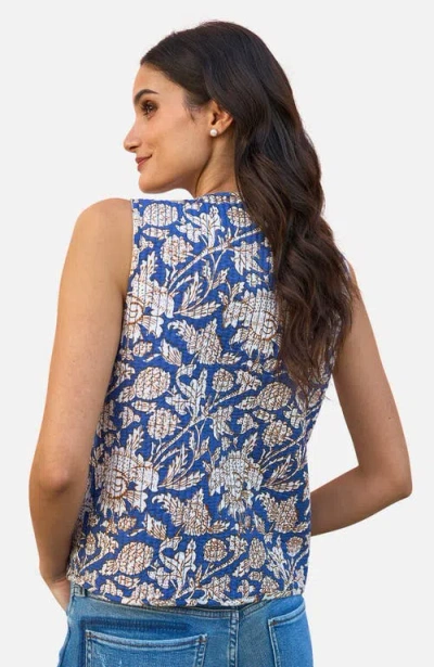 Yumi Floral Reversible Quilted Vest Jacket In Blue