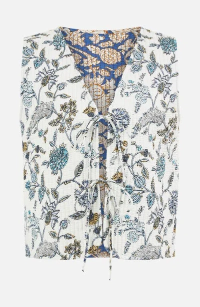 Yumi Floral Reversible Quilted Vest Jacket In Blue