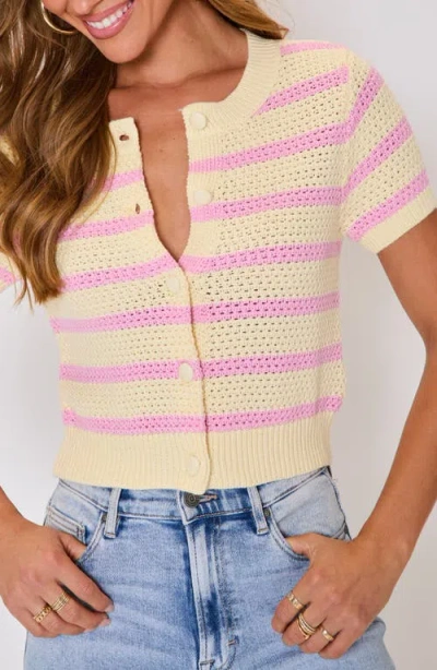 Vici Collection Jessica Stripe Open Stitch Short Sleeve Cardigan In Animal Print