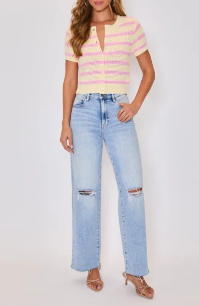 Vici Collection Jessica Stripe Open Stitch Short Sleeve Cardigan In Animal Print