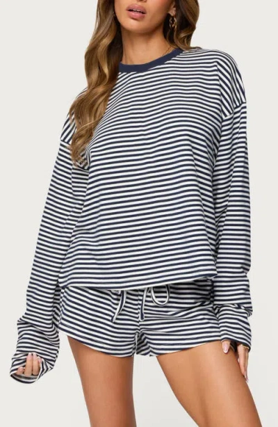 Edikted Jainee Stripe Long Sleeve Stretch Cotton T-shirt In Blue