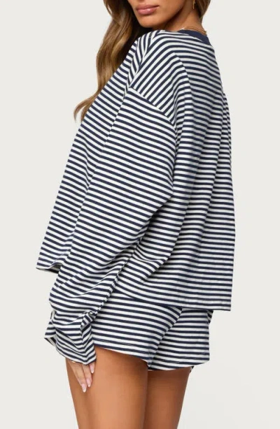 Edikted Jainee Stripe Long Sleeve Stretch Cotton T-shirt In Blue