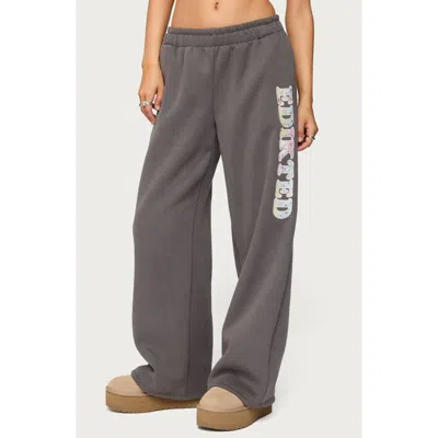 Edikted Mili Logo Wide Leg Sweatpants In Gray