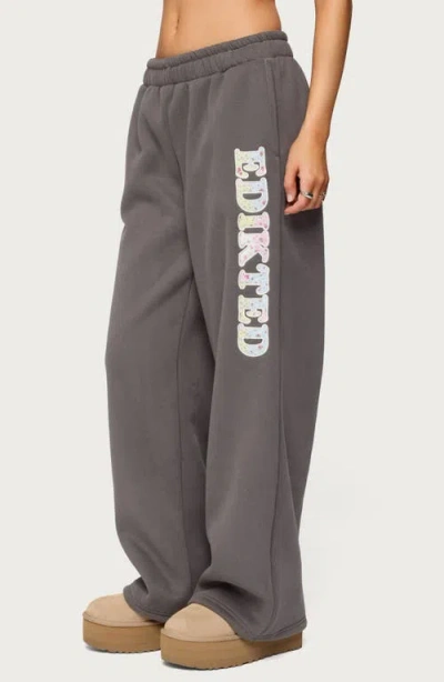 Edikted Mili Logo Wide Leg Sweatpants In Gray