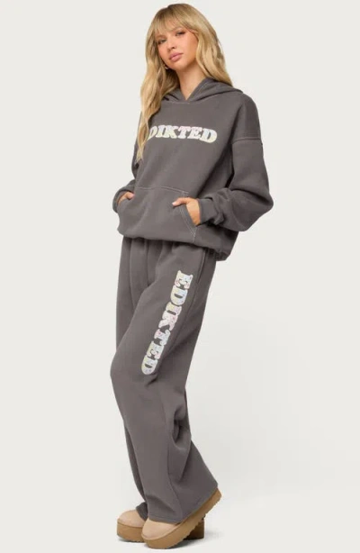 Edikted Mili Logo Wide Leg Sweatpants In Gray