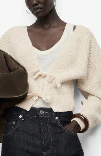 Mango V-neck Cardigan In White