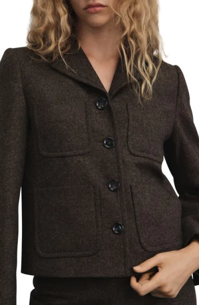 Mango Speckled Crop Wool Blend Jacket In Brown