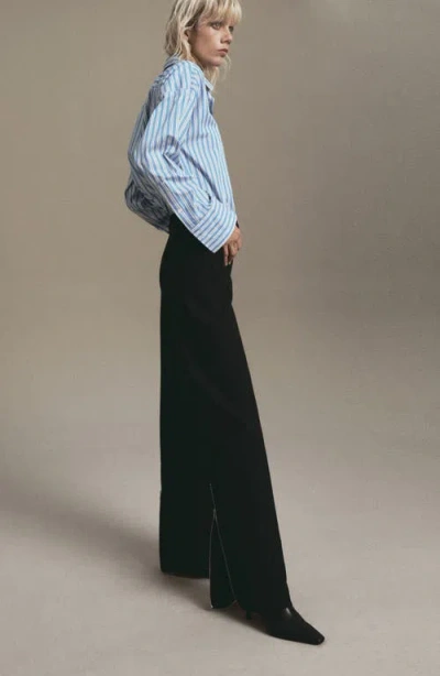 Mango Pleated Straight Leg Pants With Side Zip Hems In Black