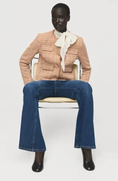 Mango Tweed Jacket With Frayed Ends Medium Brown In Brown