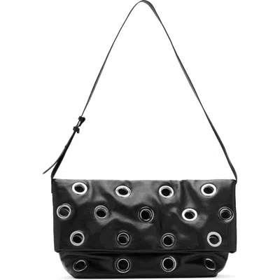 Mango Faux Leather Eyelet Crossbody Bag In Black
