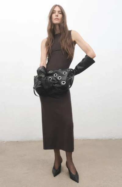 Mango Faux Leather Eyelet Crossbody Bag In Black