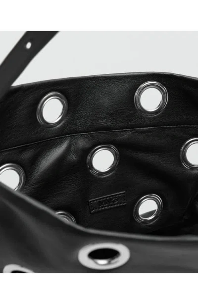 Mango Faux Leather Eyelet Crossbody Bag In Black