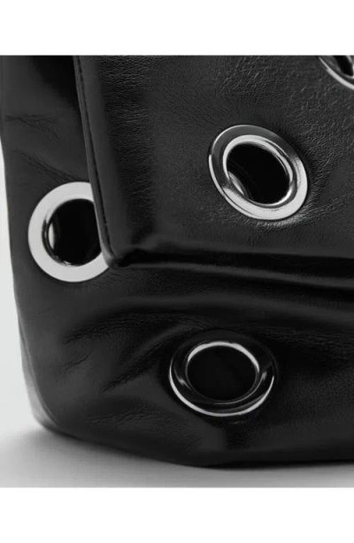 Mango Faux Leather Eyelet Crossbody Bag In Black