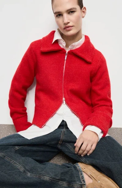 Mango Zip-front Cardigan In Red