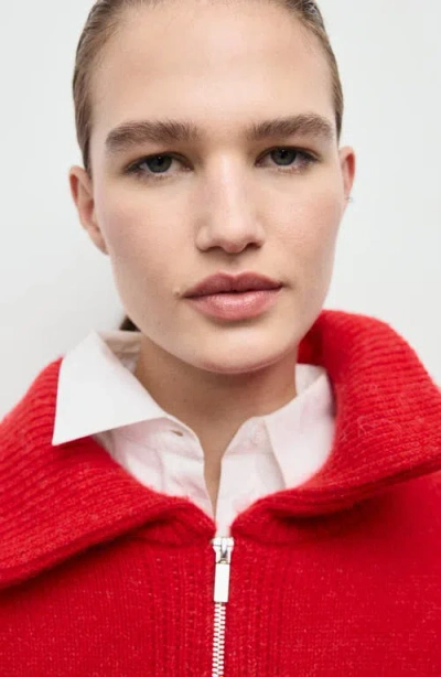 Mango Zip-front Cardigan In Red