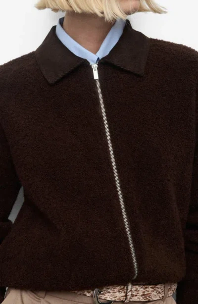 Mango Bouclé Zip Cardigan In Animal Print