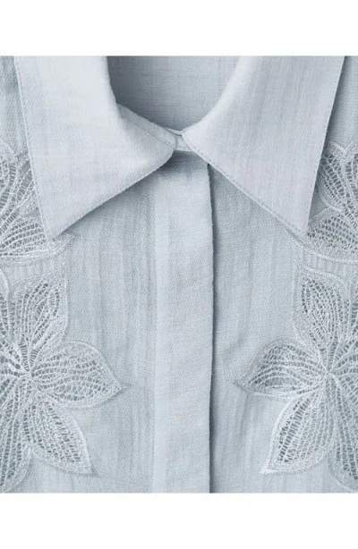 Mango Embroidered Semi Sheer Blouse In Blue