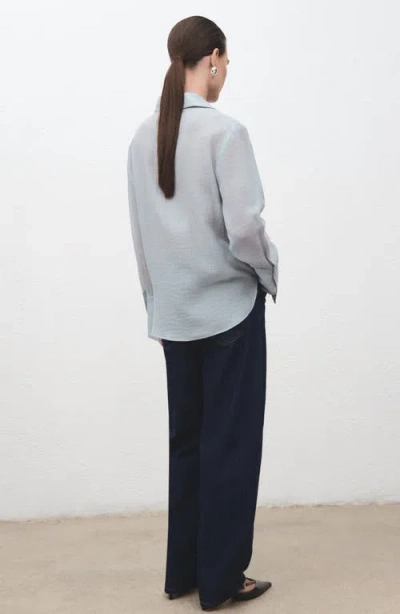 Mango Embroidered Semi Sheer Blouse In Blue