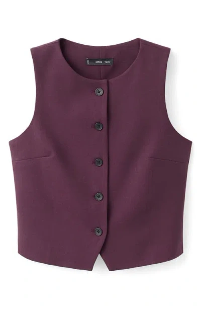 Mango Button Front Suit Vest In Burgundy