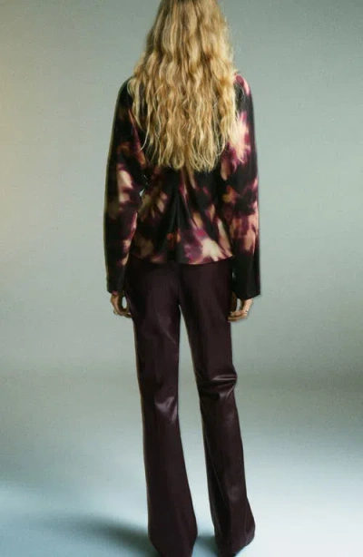 Mango Tie Dye Mock Neck Top In Burgundy