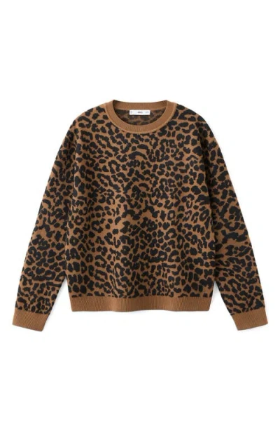 Mango Leopard Crewneck Sweater In Multi