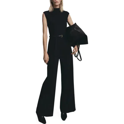 Mango Drape Neck Belted Jumpsuit In Black