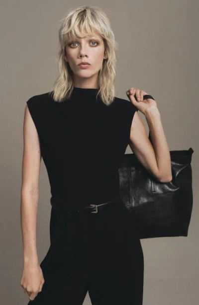 Mango Drape Neck Belted Jumpsuit In Black