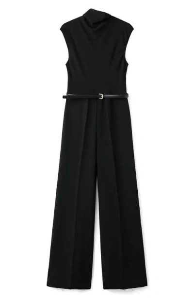 Mango Drape Neck Belted Jumpsuit In Black
